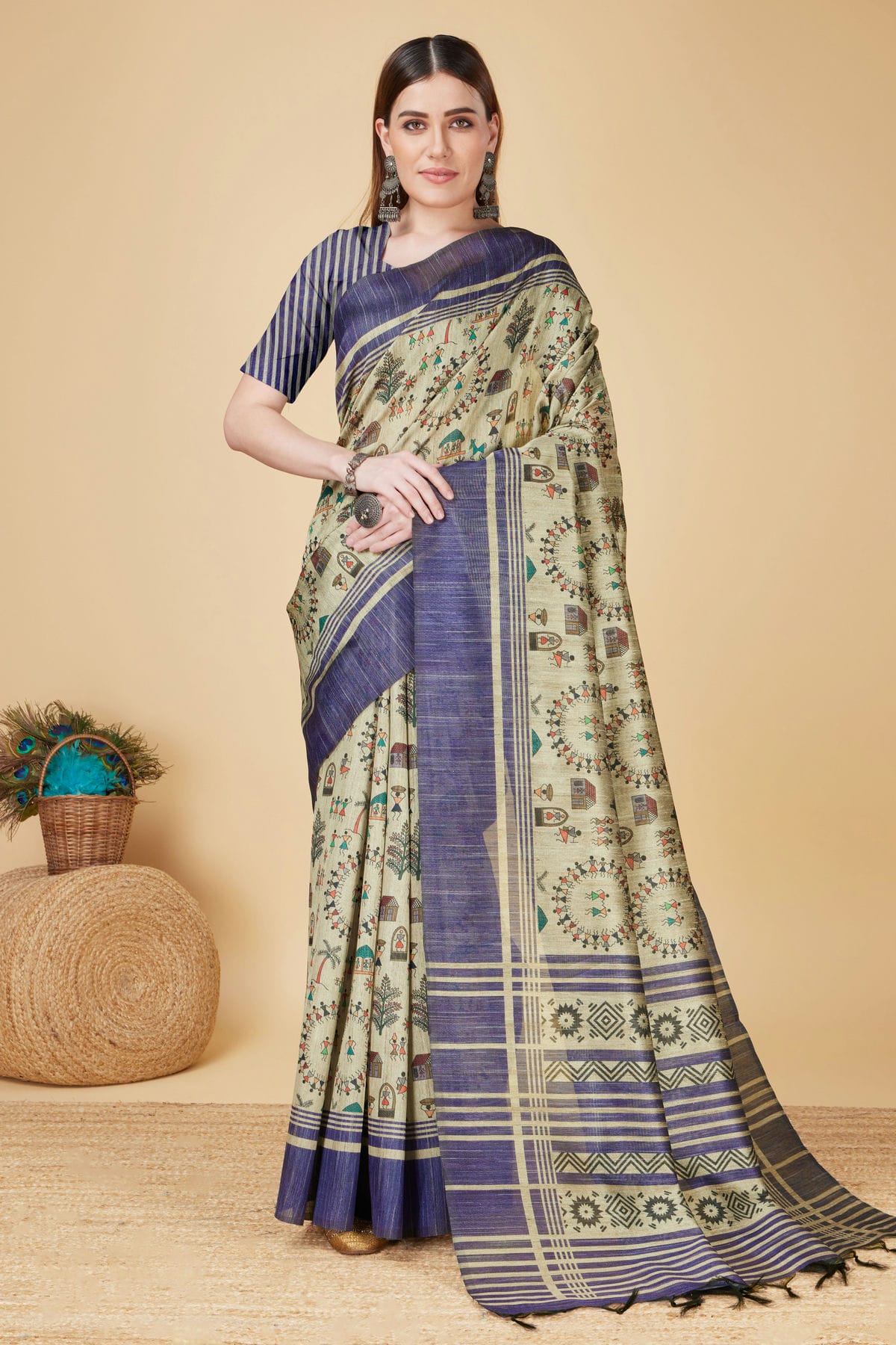 Beige Colour Woven Work Sofi Silk Saree