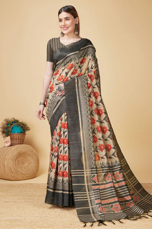 Beige Colour Woven Work Sofi Silk Saree