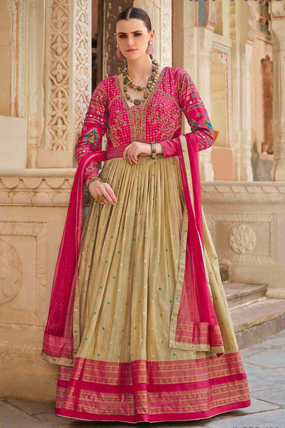 Beige and Pink Colour Smooth Silk Gown VSGW1140794