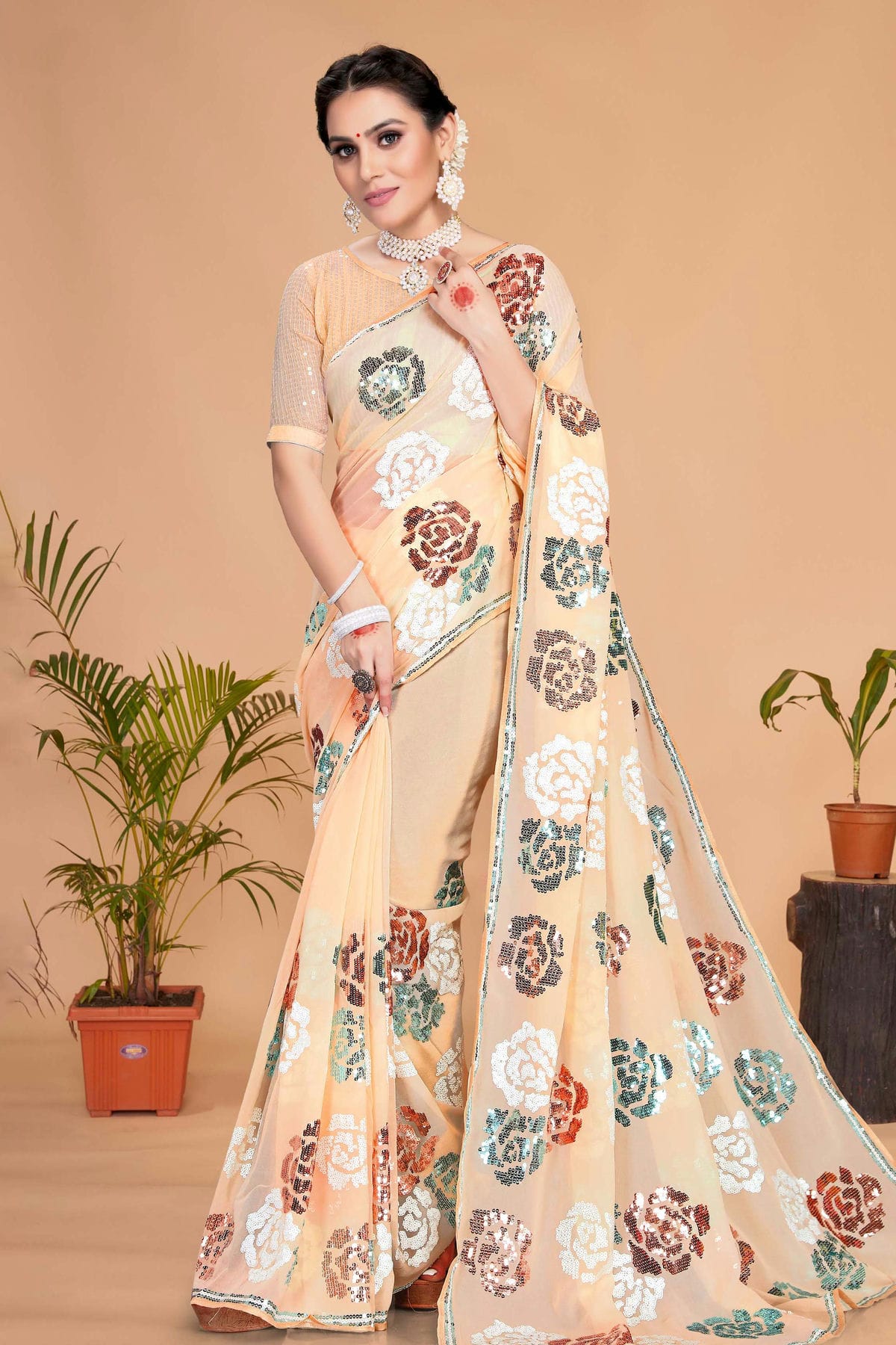 Beige Colour Georgette Saree