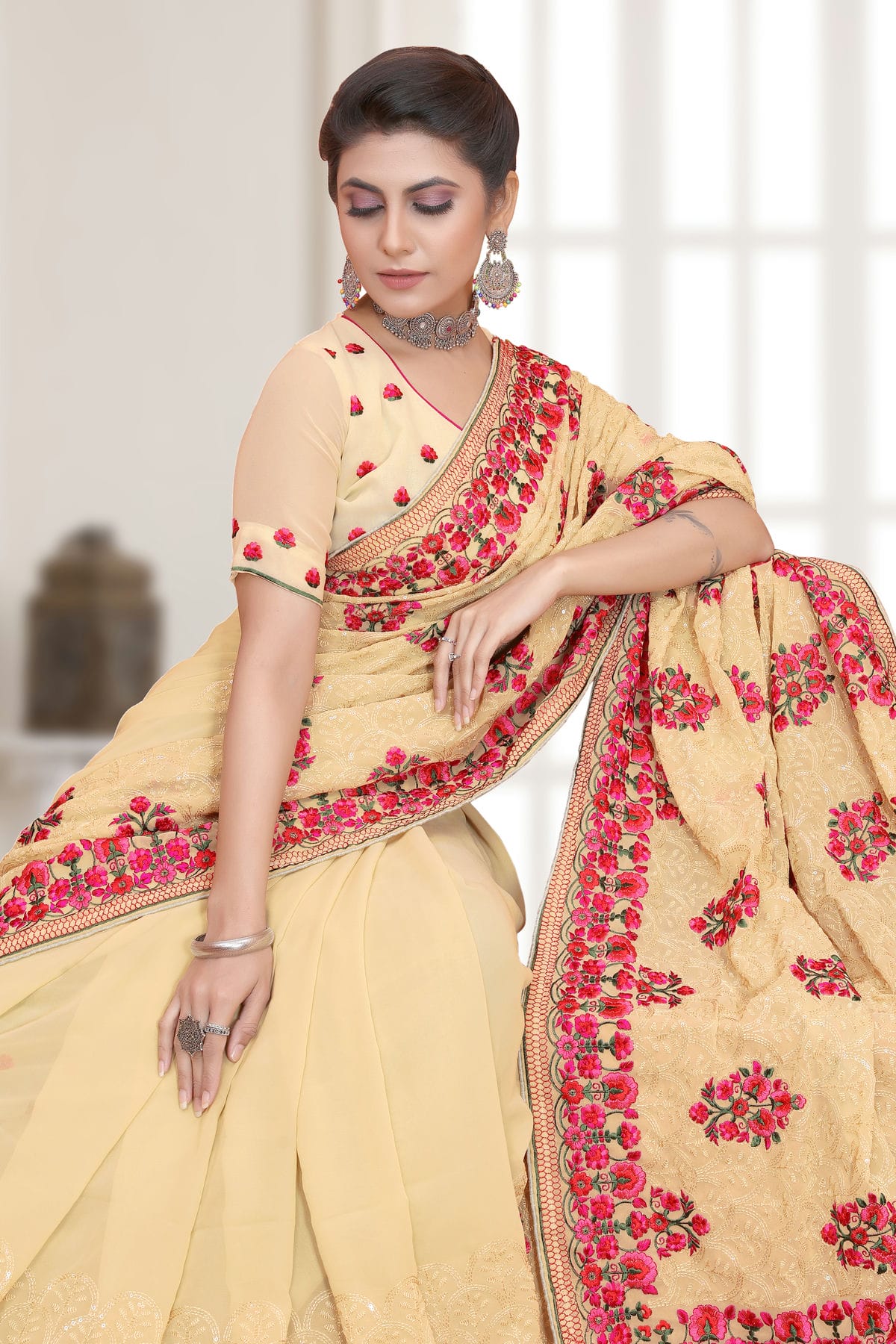 Beige Colour Georgette Saree VSSD1090776