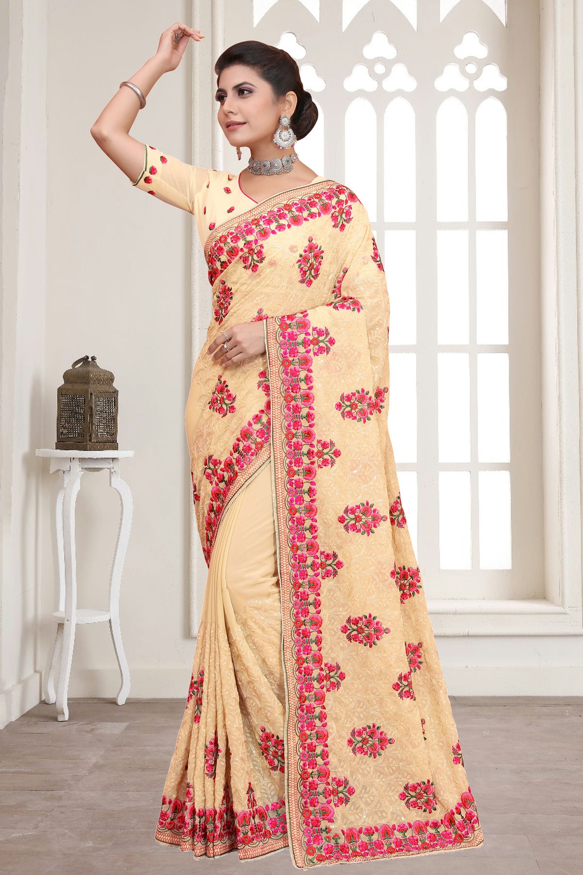 Beige Colour Georgette Saree