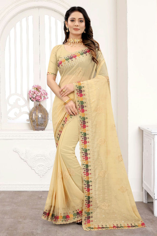 Beige Colour Georgette Saree