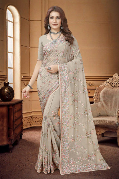 Beige Colour Georgette Saree