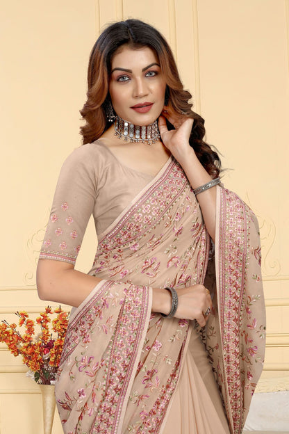 Beige Colour Georgette Saree