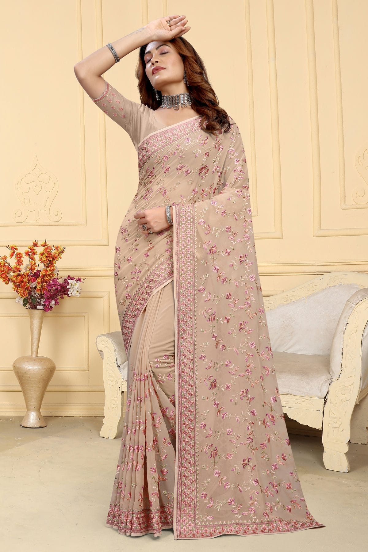 Beige Colour Georgette Saree