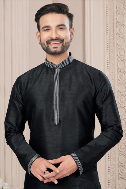 Black Colour Art Silk Kurta Pajama VSKP1040703