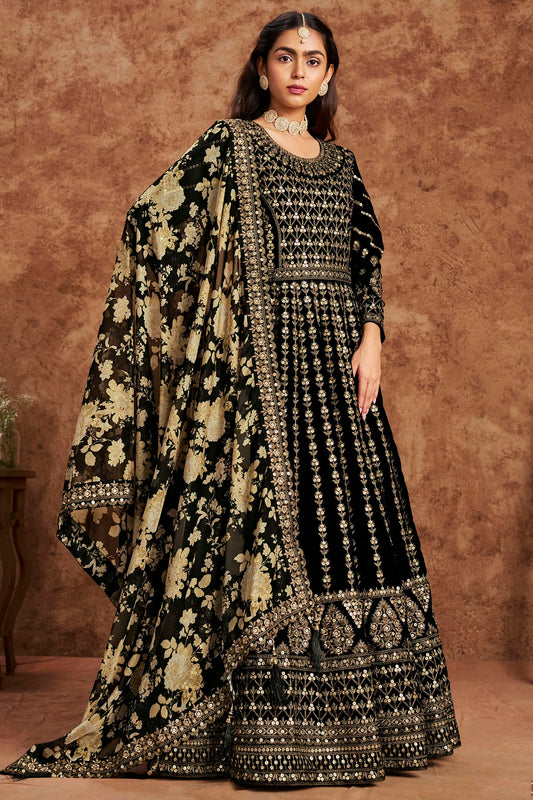 Black Colour 9000 Velvet Anarkali Suit