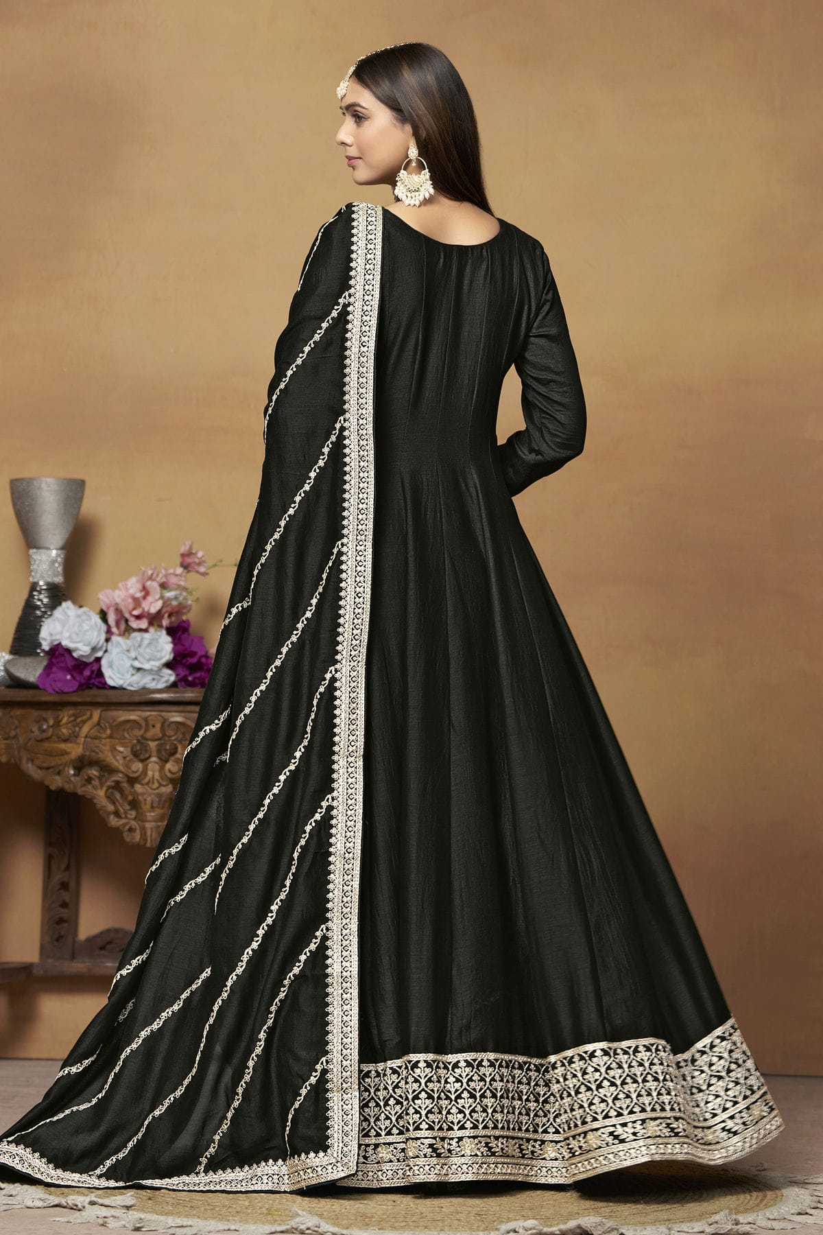 Black Colour Anarkali Suit Art Silk Semi Stitched