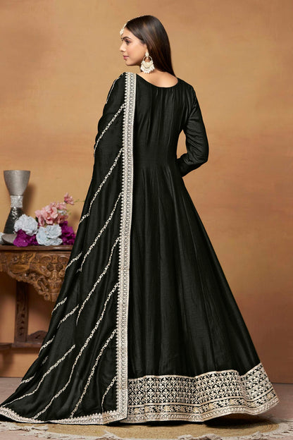 Black Colour Anarkali Suit Art Silk Semi Stitched