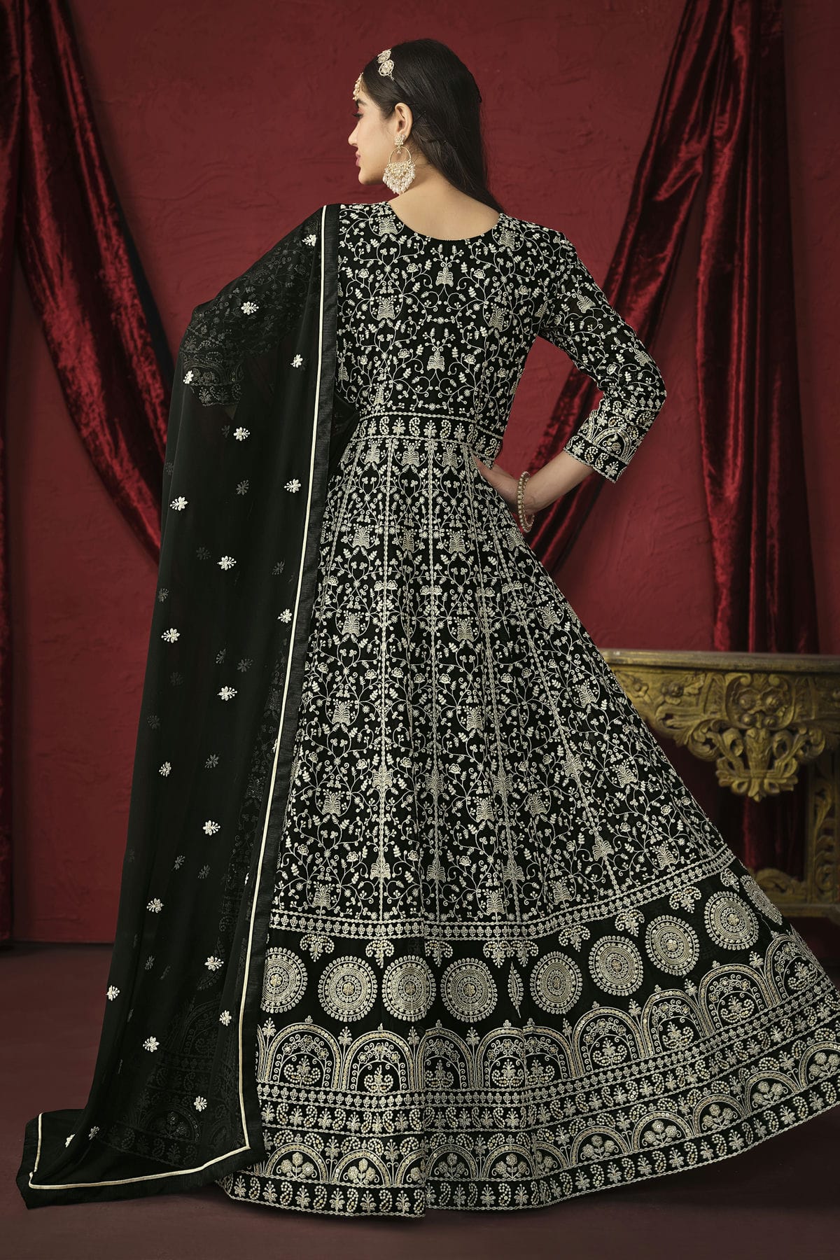 Black Colour Anarkali Suit Faux Georgette Semi Stitched