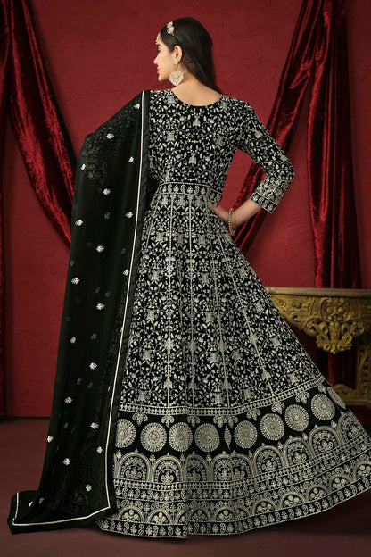 Black Colour Anarkali Suit Faux Georgette Semi Stitched