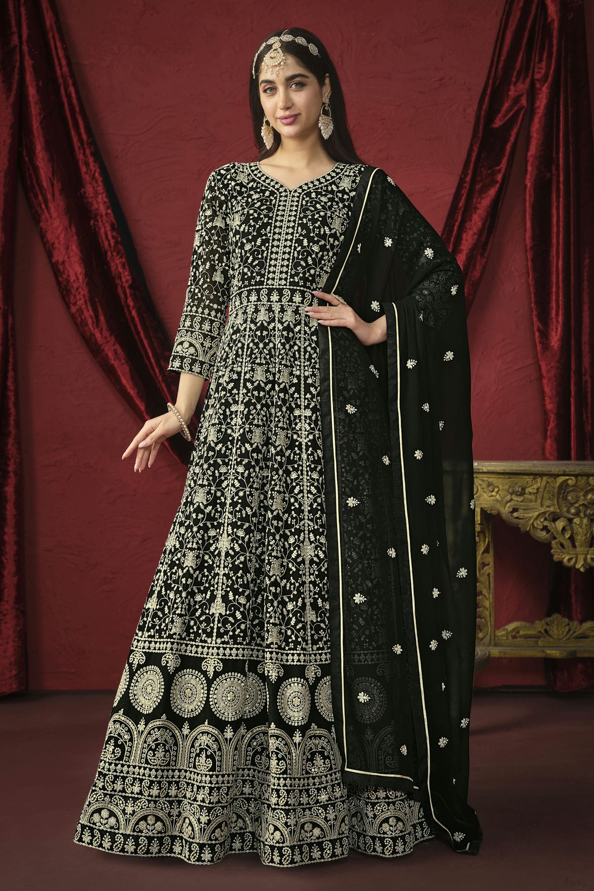 Black Colour Anarkali Suit Faux Georgette Semi Stitched