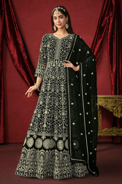 Black Colour Anarkali Suit Faux Georgette Semi Stitched