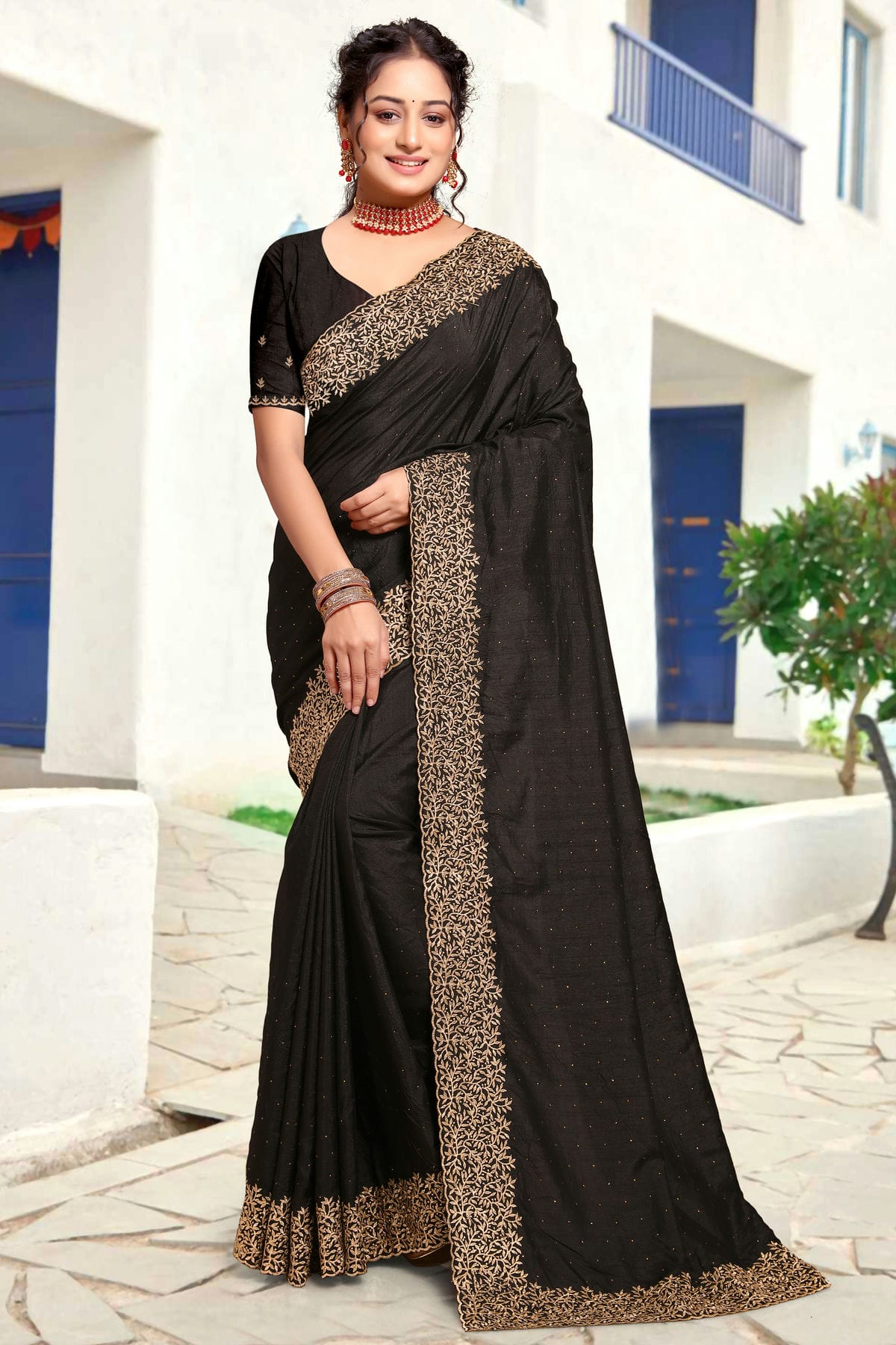 Black Colour Art Silk Designer Saree