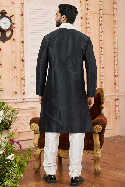 Black Colour Art Silk Kurta Pajama With Stole VSKP1230248