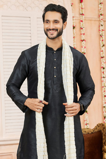 Black Colour Art Silk Kurta Pajama With Stole VSKP1230248