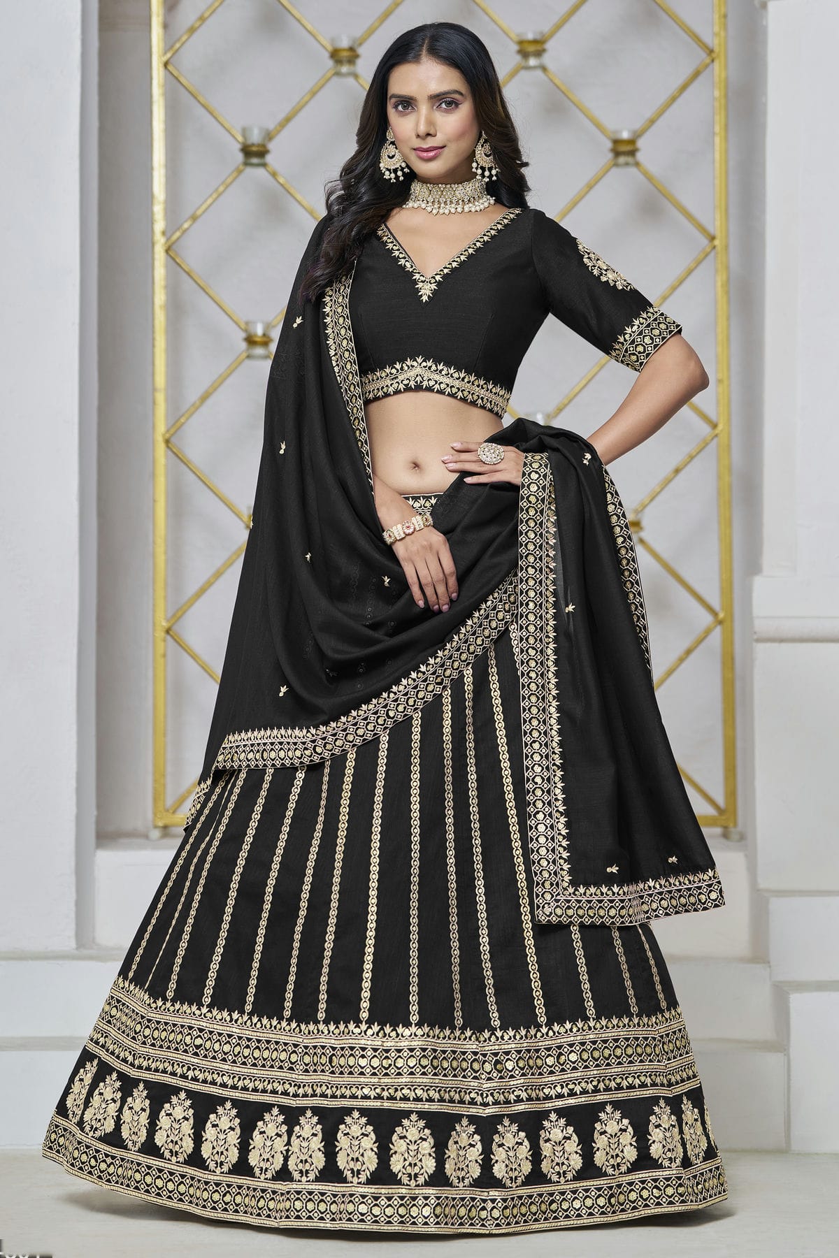 Black Colour Art Silk Lehenga Choli