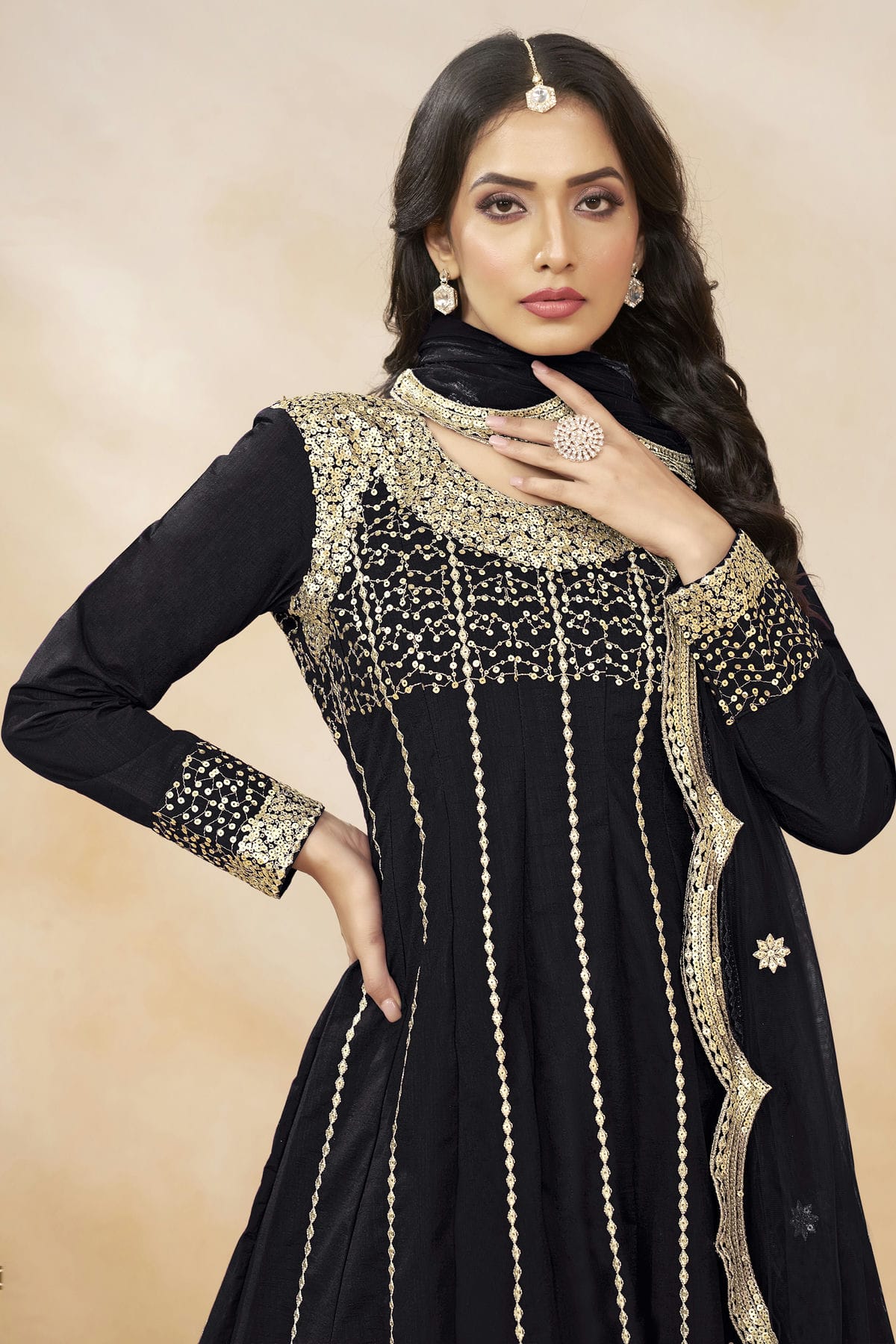 Black Colour Art Silk Semi Stitched Patiala Suit