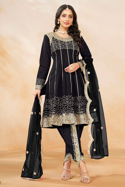 Black Colour Art Silk Semi Stitched Patiala Suit