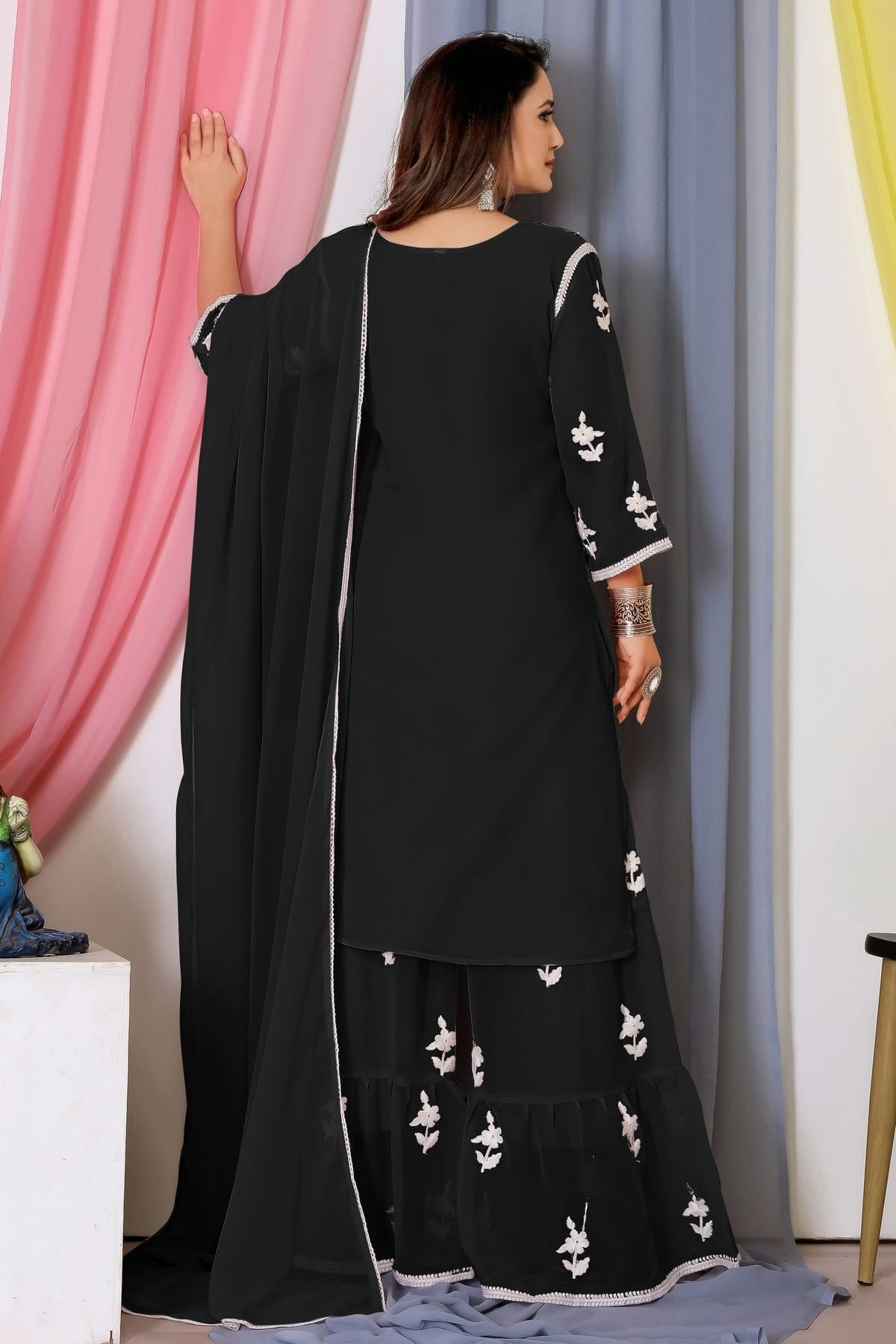 Black Colour Bamber Georgette Sharara Suit