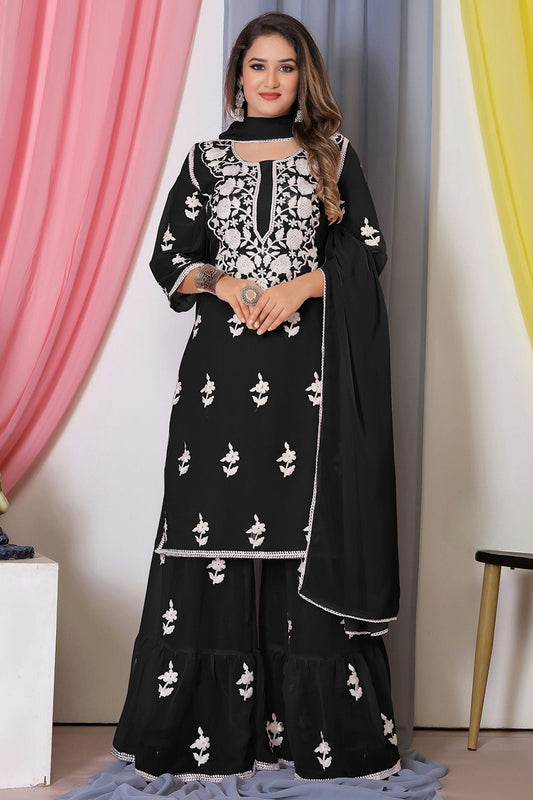 Black Colour Bamber Georgette Sharara Suit