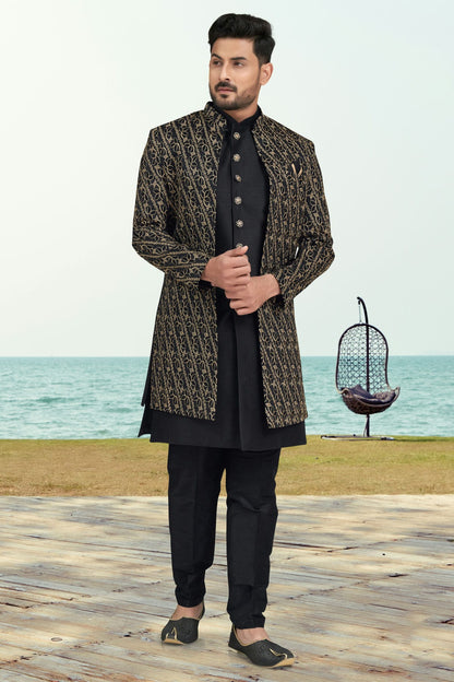 Black Colour Banarasi Silk Sherwani VSSH1040525