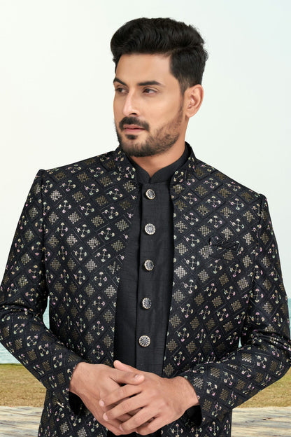 Black Colour Banarasi Silk Sherwani VSSH1040526