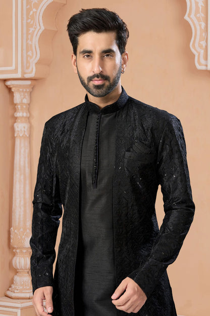 Black Colour Banglori Silk Sherwani VSSH1040549