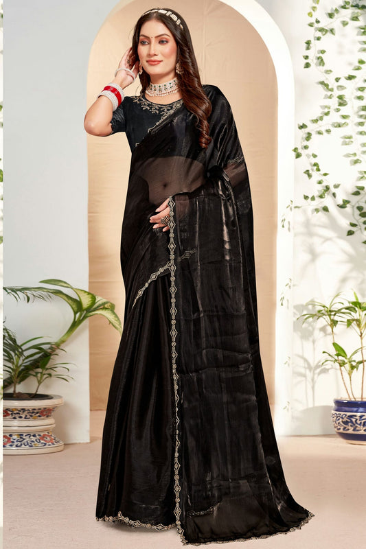 Black Colour Burberry Silk Designer Saree