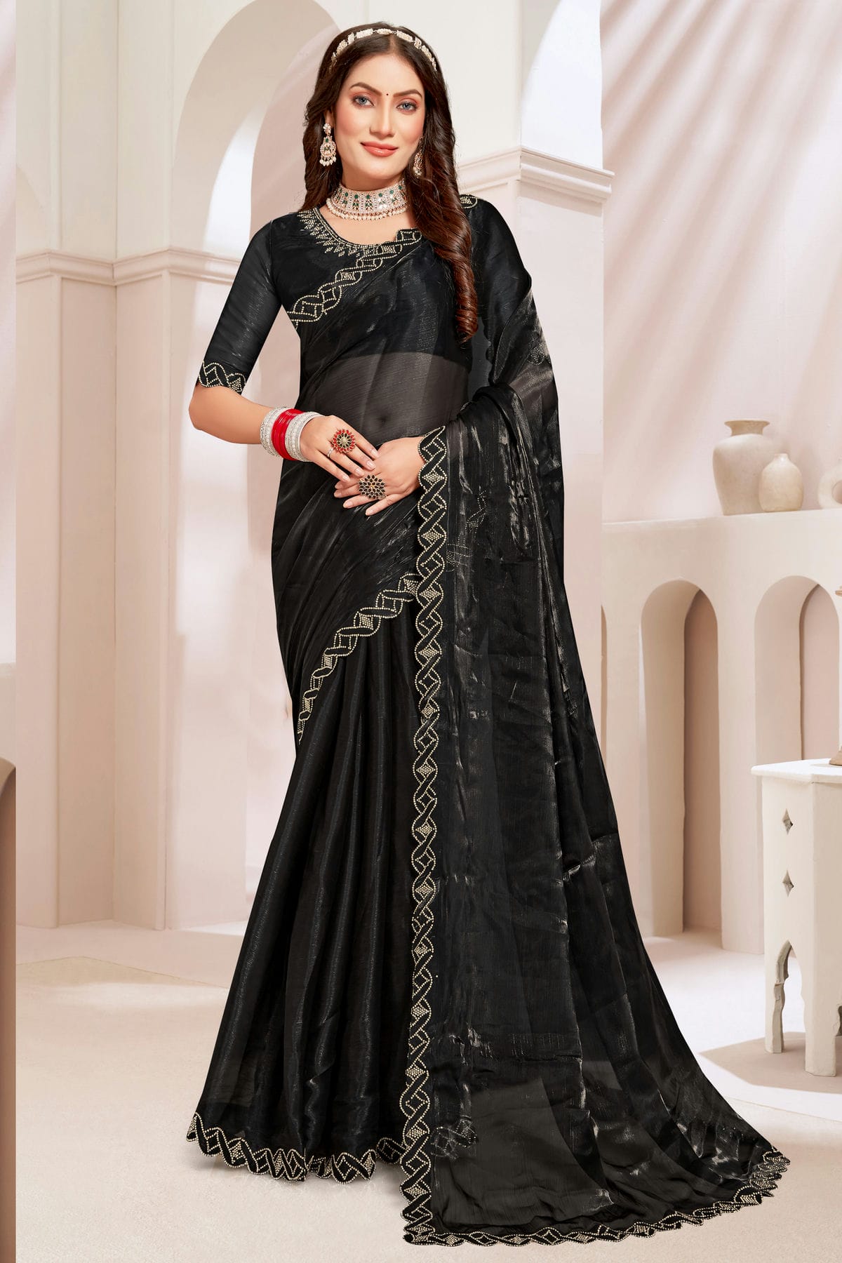 Black Colour Burberry Silk Designer Saree