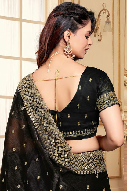 Black Colour Burberry Silk Designer Saree VSSD1121838