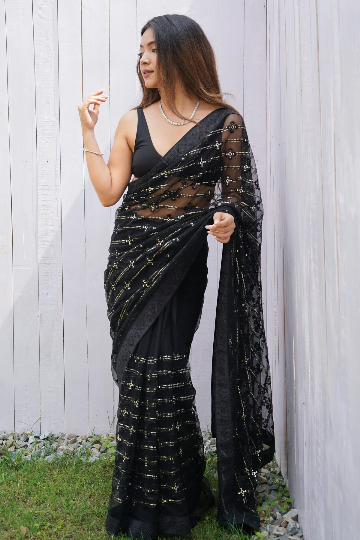 Black Colour Butterfly Net Designer Saree