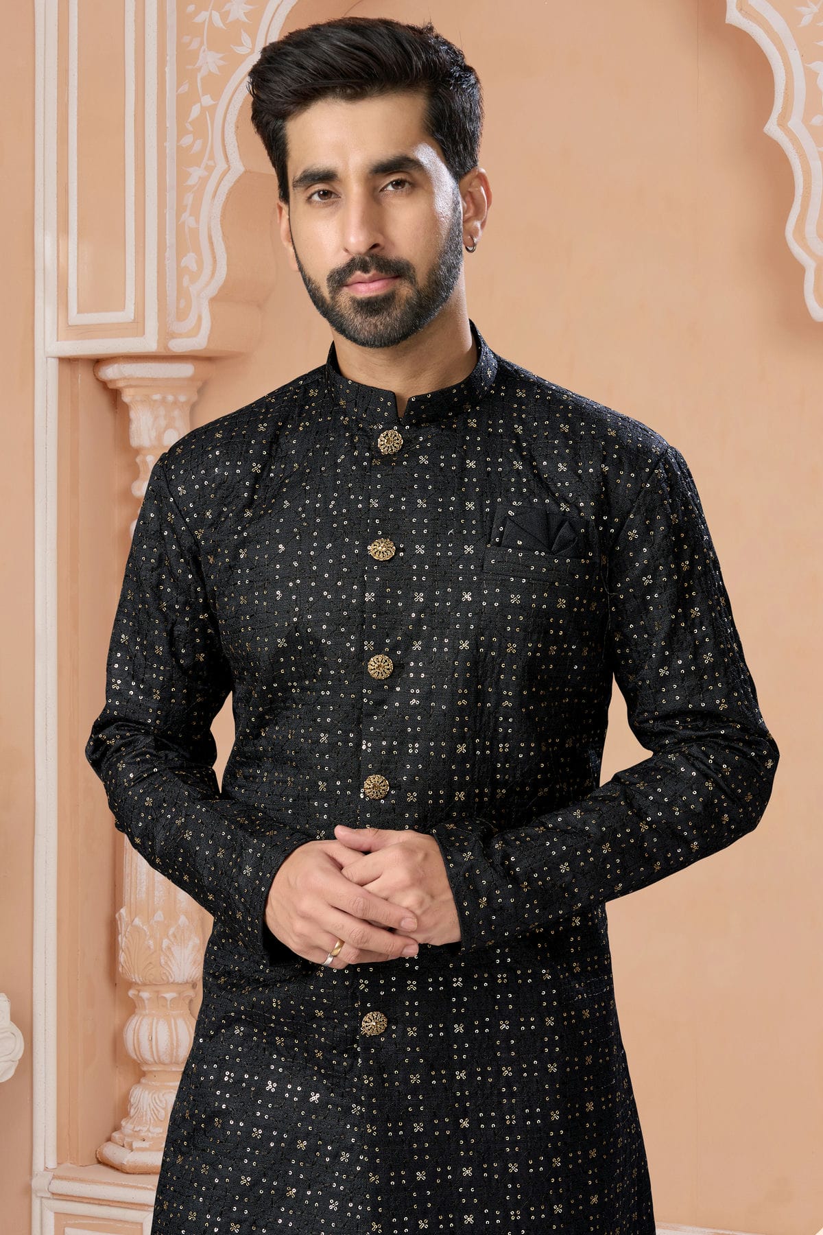 Black Colour Champion Silk Sherwani VSSH1040546