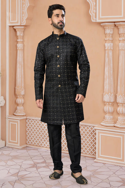 Black Colour Champion Silk Sherwani VSSH1040546