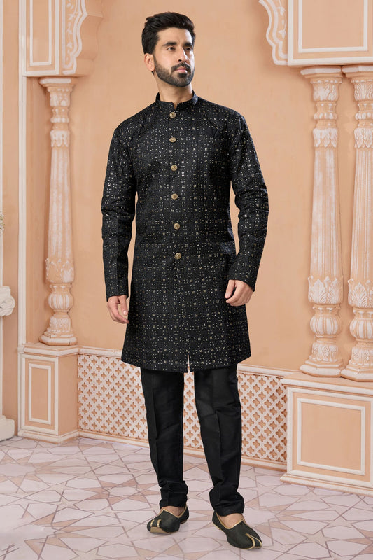 Black Colour Champion Silk Sherwani VSSH1040546