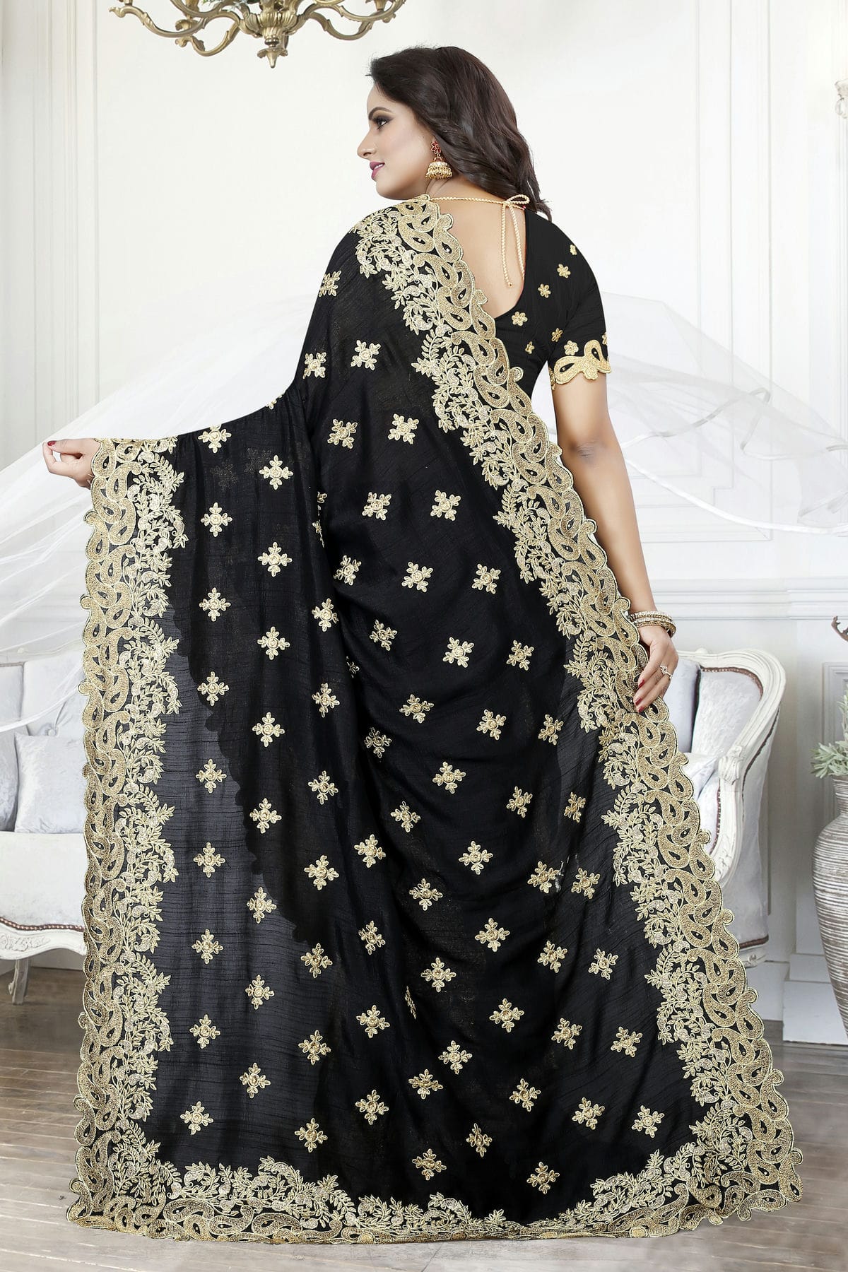 Black Colour Cherry Silk Designer Saree