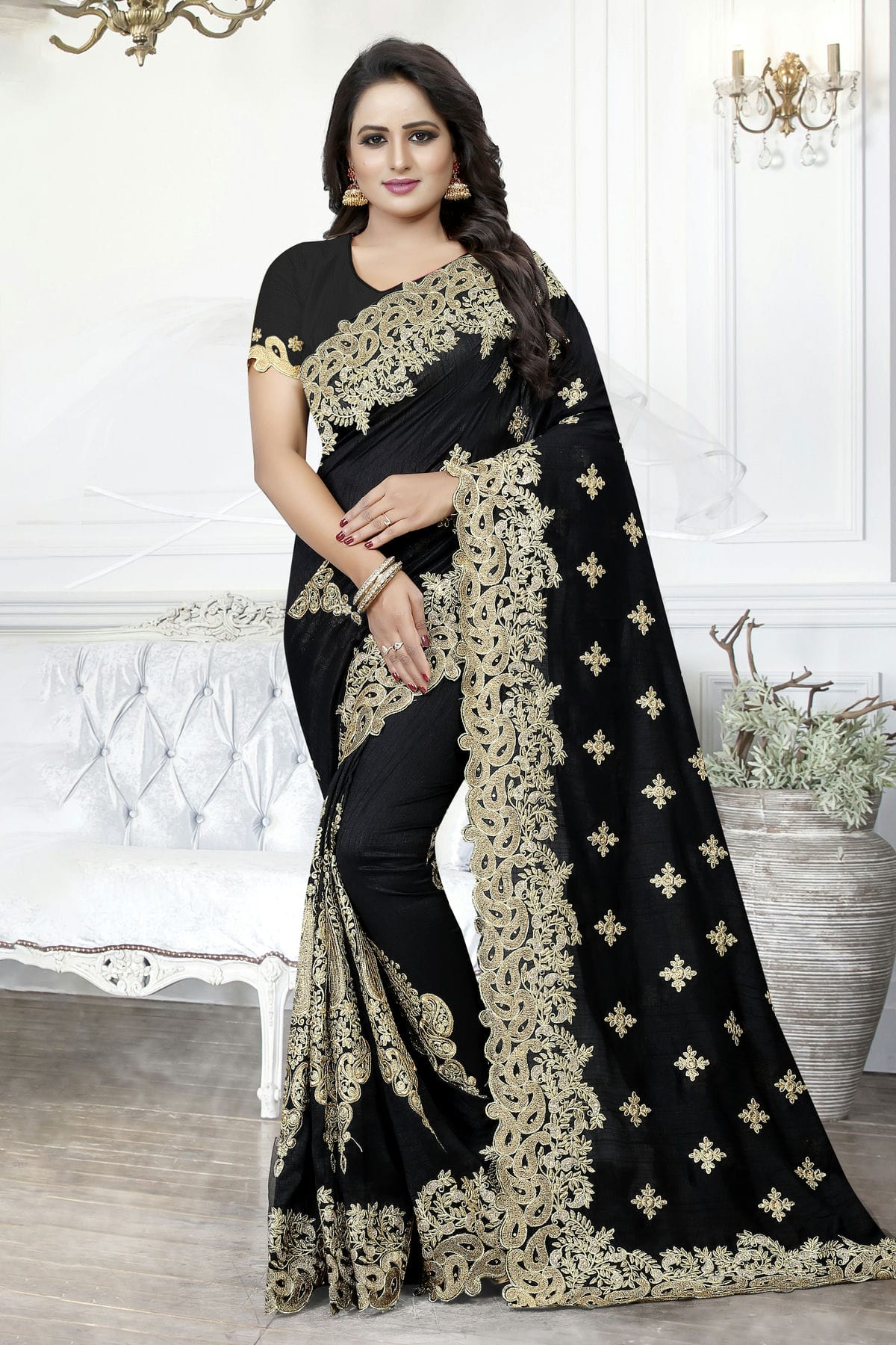 Black Colour Cherry Silk Designer Saree