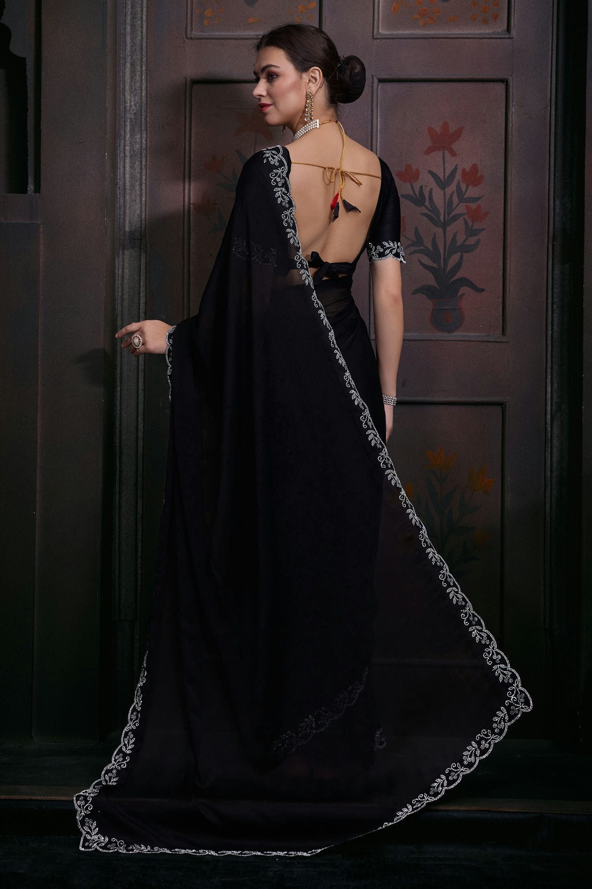 Black Colour Chiffon Designer Saree