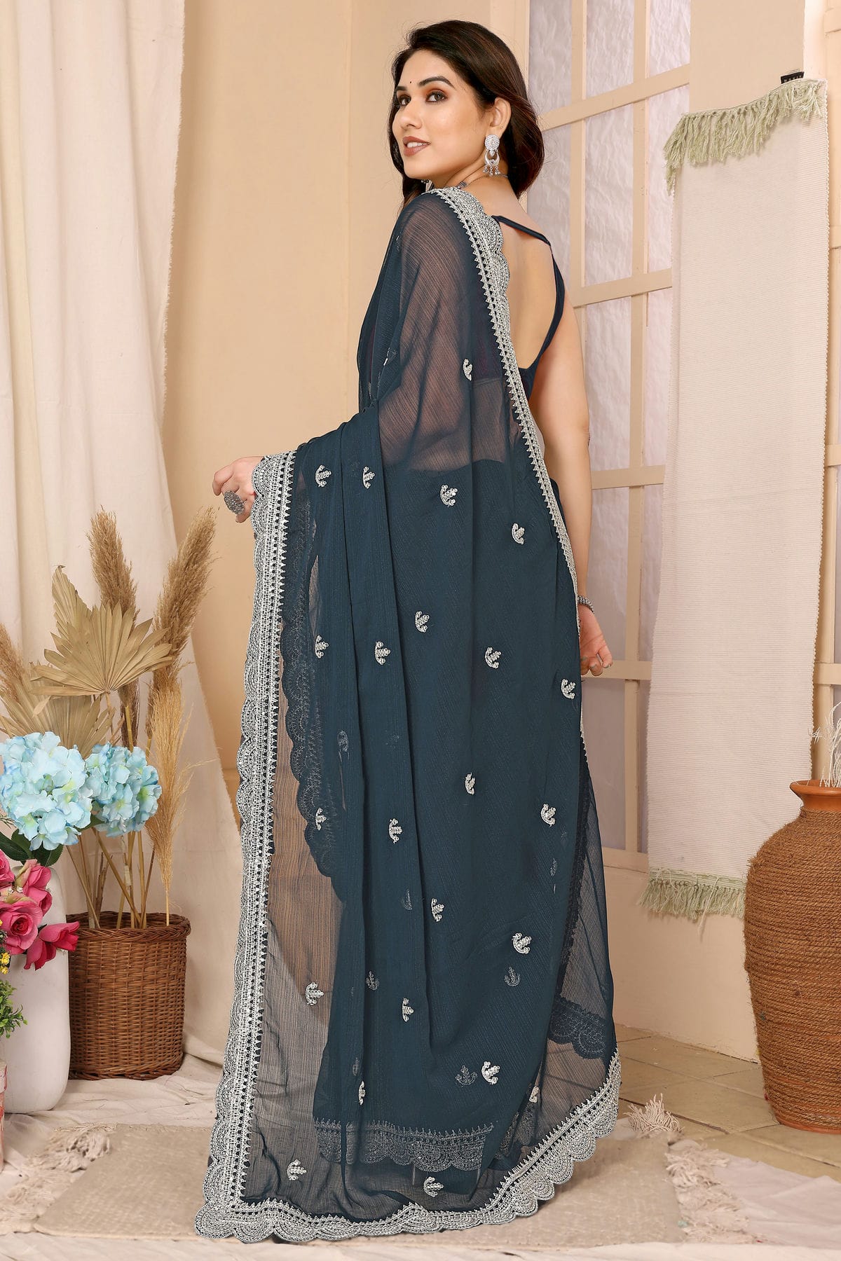 Black Colour Chiffon Saree