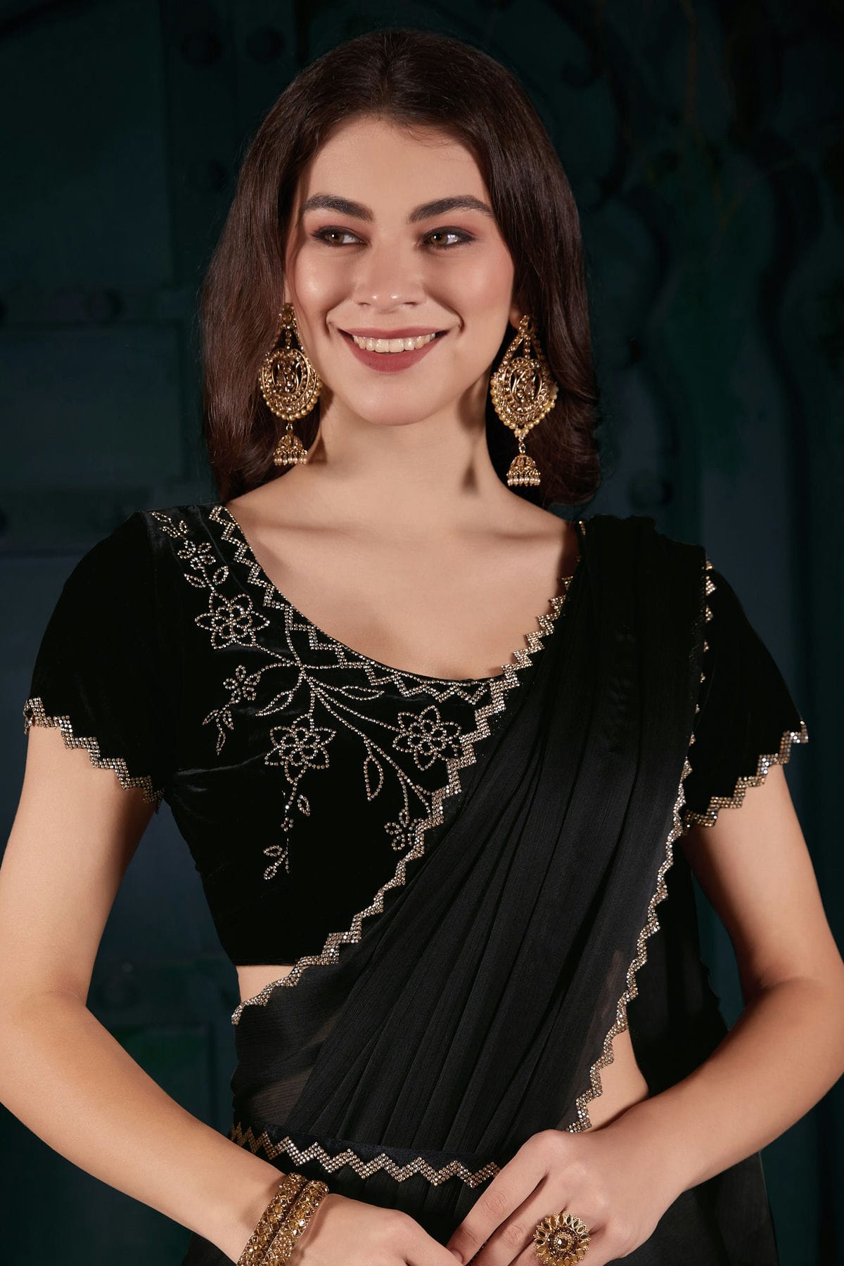 Black Colour Chiffon Silk Designer Saree