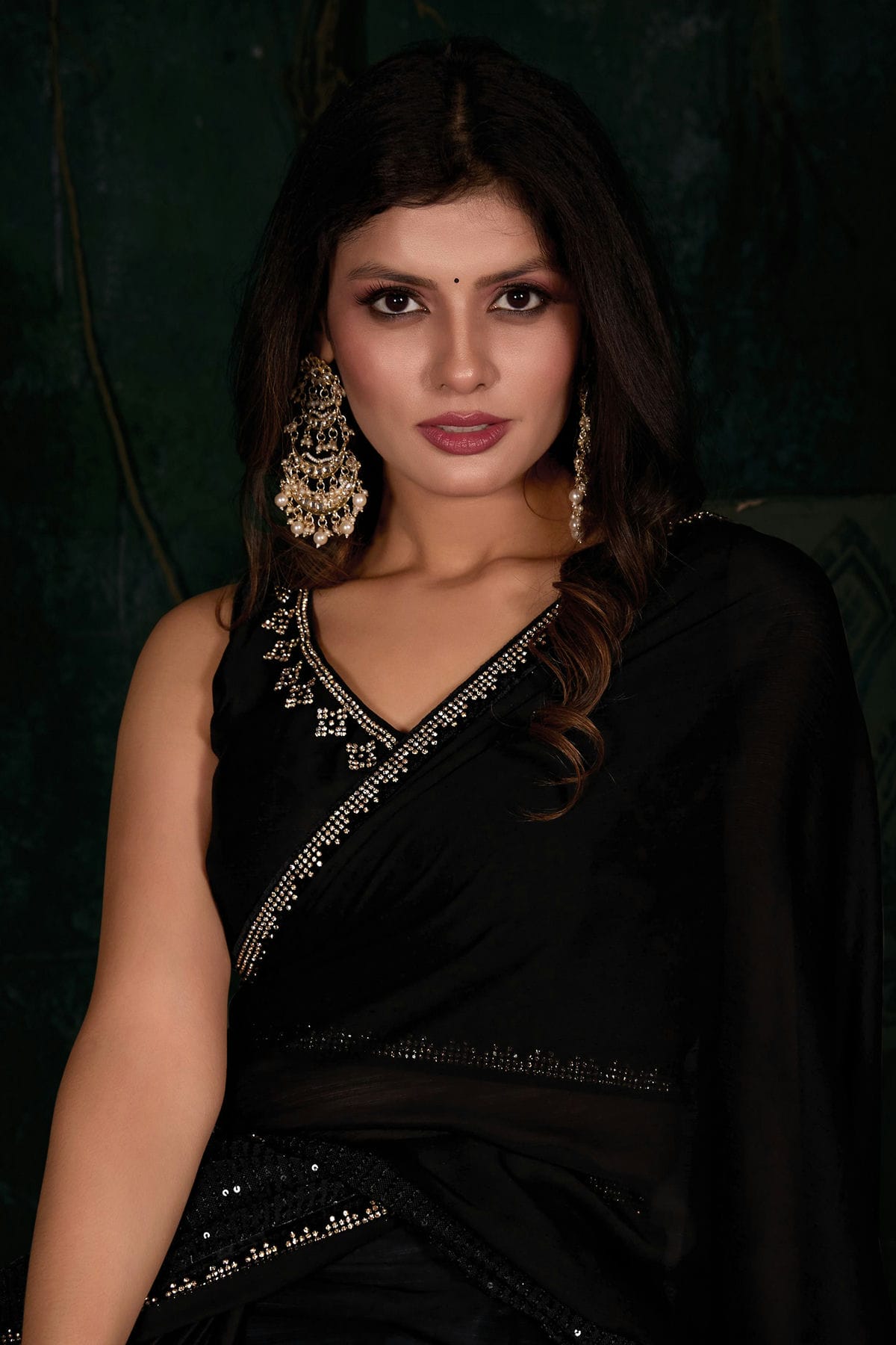 Black Colour Chiffon Silk Designer Saree