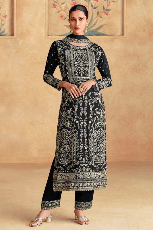 Black Colour Chinon Pakistani Suit