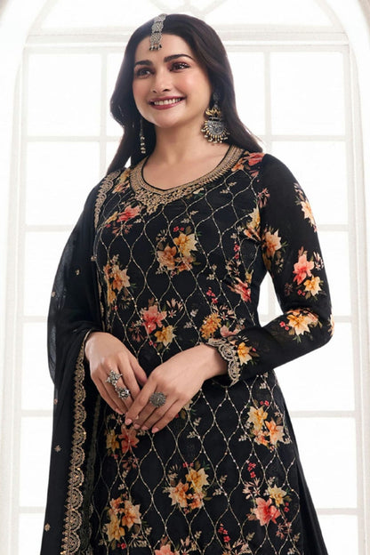 Black Colour Chinon Sharara Suit