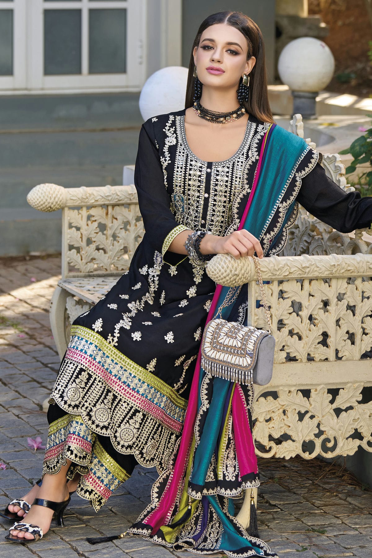 Black Colour Chinon Silk Pakistani Suit VSSM1140595