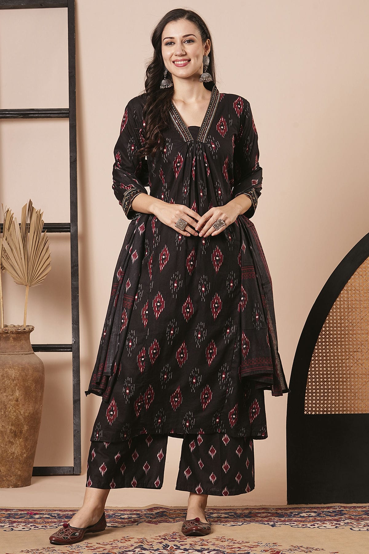 Black Colour Cotton Blend Stitched Salwar Suit