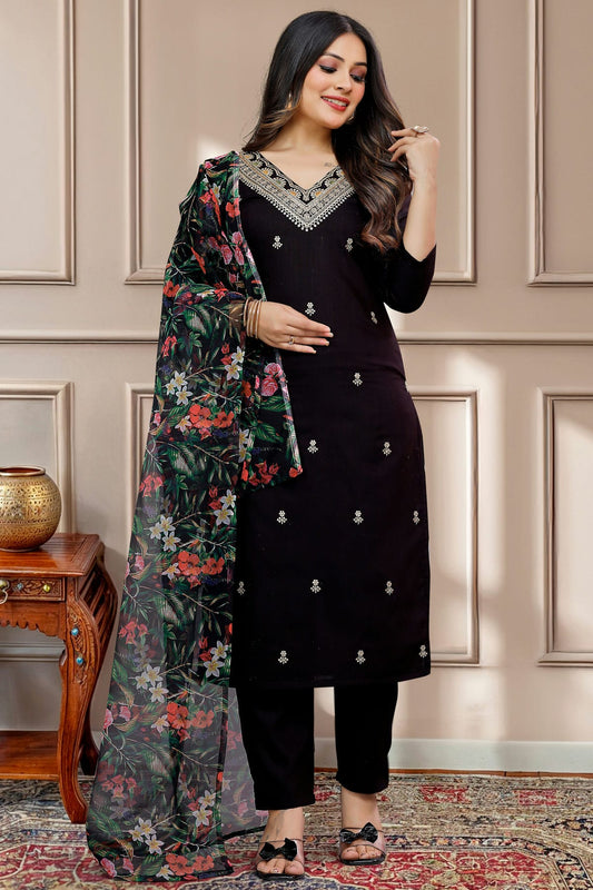 Black Colour Cotton Blend Stitched Salwar Suit