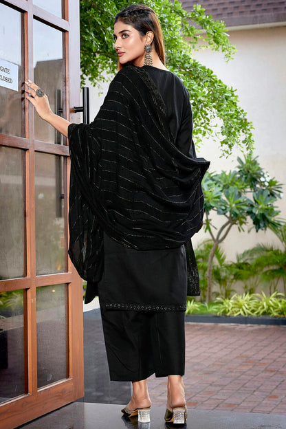 Black Colour Cotton Blend Stitched Suit VSSS1112285