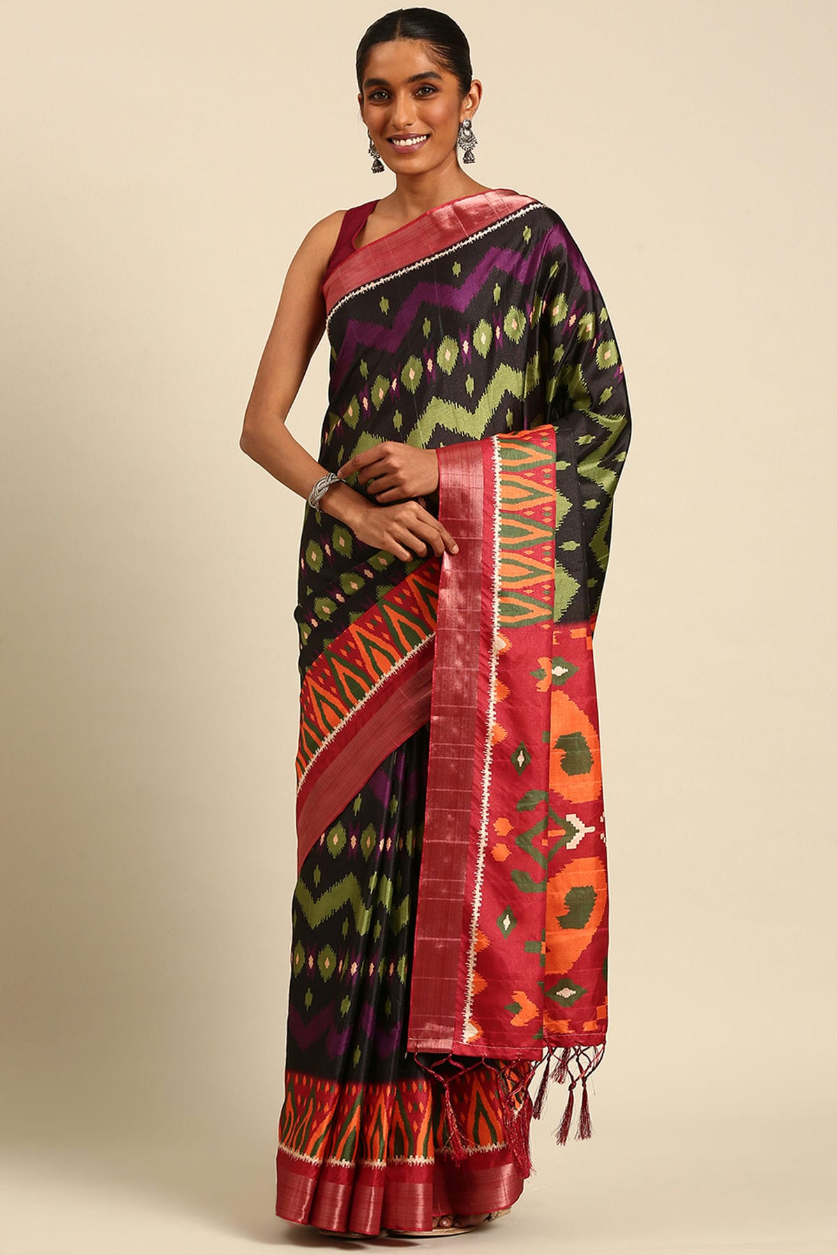 Black Colour Cotton Printed Saree