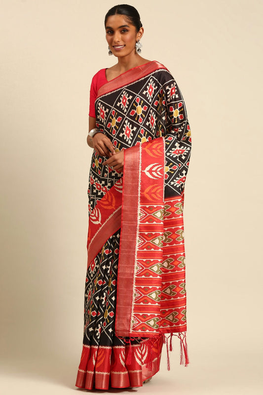 Black Colour Cotton Printed Saree